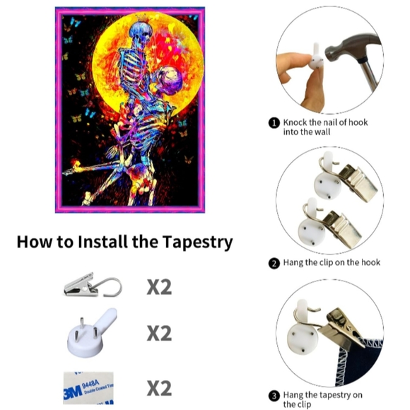 Black Light Skeleton Lovers Moonlight Skeletons Moon Wall Tapestry Blacklight - Picture 12 of 13